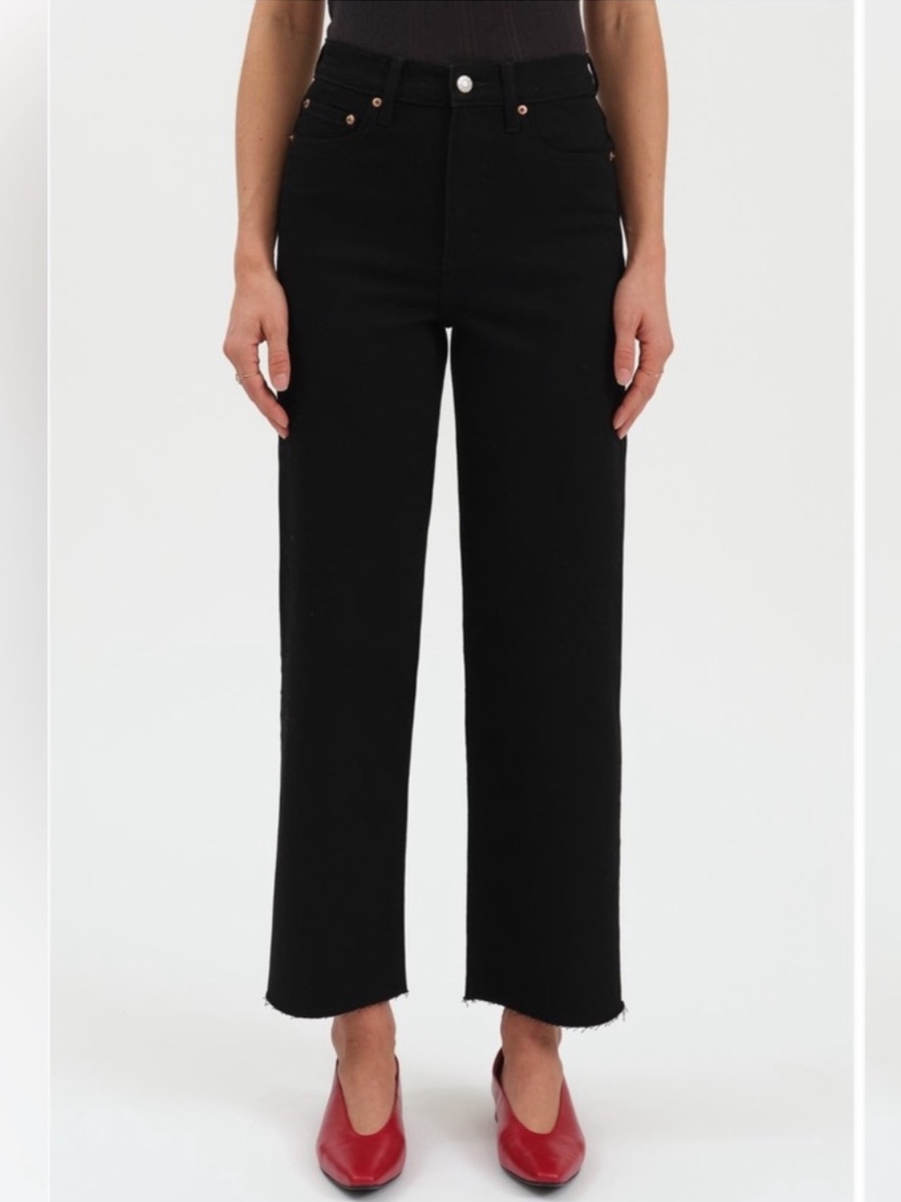 DAZE Pleaser High Rise Wide Ankle Jeans Black Size 28 NWOT